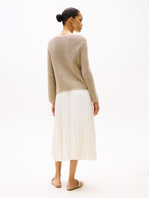 beige pointelle crochet jumper for women tommy hilfiger