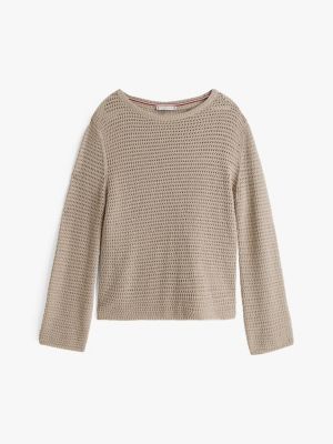 beige pointelle-pullover im häkel-design für damen - tommy hilfiger