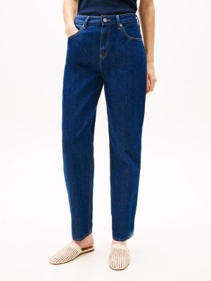 blue mid rise tapered leg ankle jeans for women tommy hilfiger