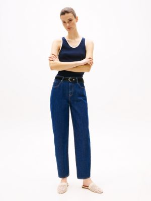 blue enkellange tapered jeans met mid rise voor dames - tommy hilfiger