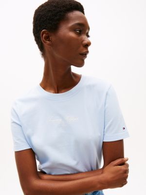 t-shirt à logo et col ras-du-cou bleu pour femmes tommy hilfiger