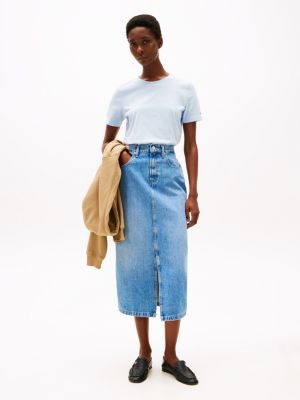 t-shirt à logo et col ras-du-cou bleu pour femmes tommy hilfiger