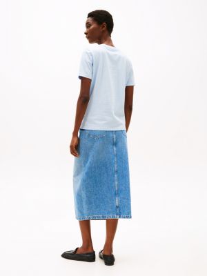 t-shirt à logo et col ras-du-cou bleu pour femmes tommy hilfiger