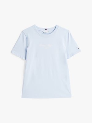 t-shirt à logo et col ras-du-cou bleu pour femmes tommy hilfiger