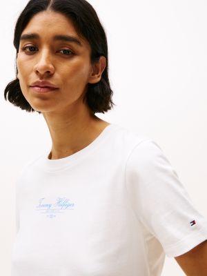 white logo crew neck t-shirt for women tommy hilfiger