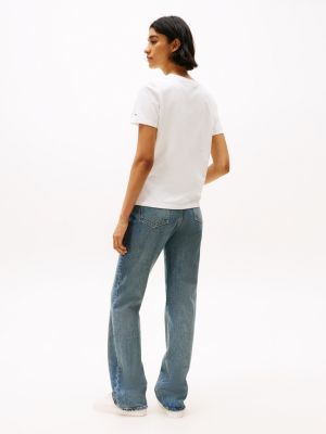t-shirt à logo et col ras-du-cou blanc pour femmes tommy hilfiger