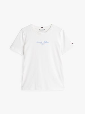 white logo crew neck t-shirt for women tommy hilfiger