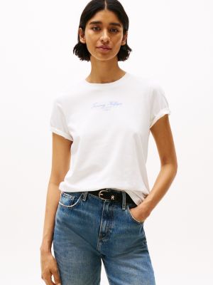 wit t-shirt met ronde hals en logo voor dames - tommy hilfiger