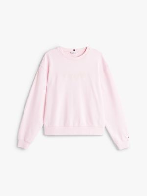 roze sweatshirt met ronde hals en logo voor dames - tommy hilfiger