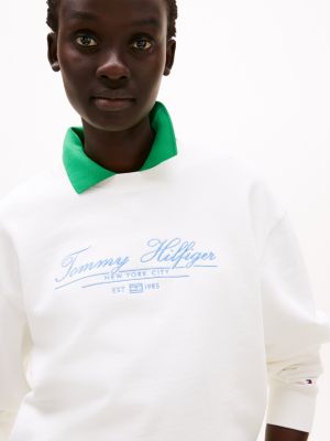 sweat à col ras-du-cou et logo blanc pour femmes tommy hilfiger