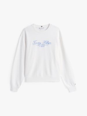 white logo crew neck sweatshirt for women tommy hilfiger