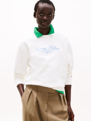 sweat à col ras-du-cou et logo blanc pour femmes tommy hilfiger