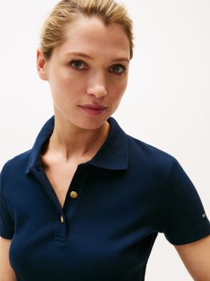 blue gold-tone button slim polo shirt for women tommy hilfiger