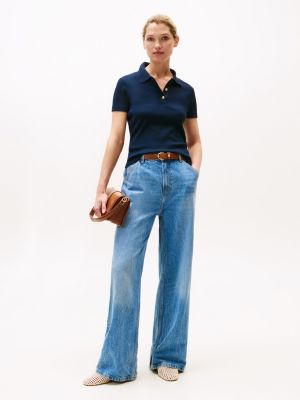 blue gold-tone button slim polo shirt for women tommy hilfiger