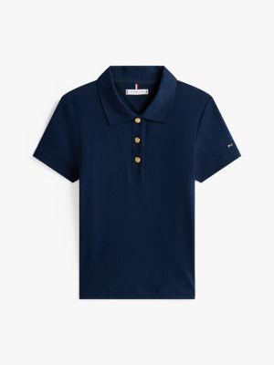 blue gold-tone button slim polo shirt for women tommy hilfiger