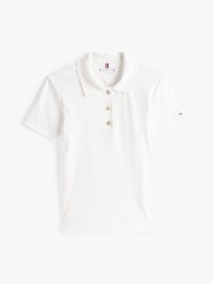 weiß poloshirt mit goldknopf und slim fit für damen - tommy hilfiger