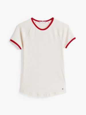 t-shirt ajusté contrasté à col ras-du-cou plusieurs couleurs pour femmes tommy hilfiger