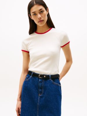 t-shirt ajusté contrasté à col ras-du-cou plusieurs couleurs pour femmes tommy hilfiger