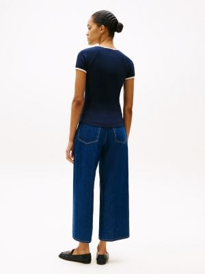 blue contrast crew neck slim t-shirt for women tommy hilfiger