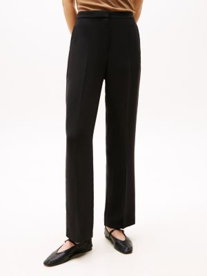 black crepe relaxed straight leg trousers for women tommy hilfiger