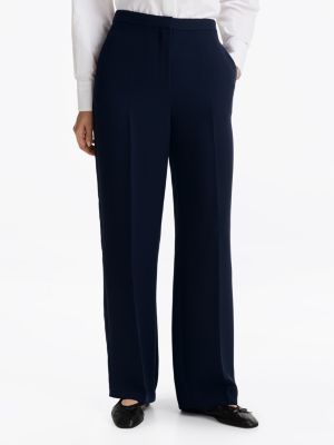 blue crepe relaxed straight leg trousers for women tommy hilfiger