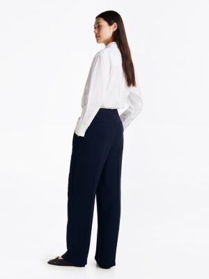 blue crepe relaxed straight leg trousers for women tommy hilfiger