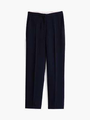 pantaloni relaxed fit dritti in crêpe blu da donne tommy hilfiger