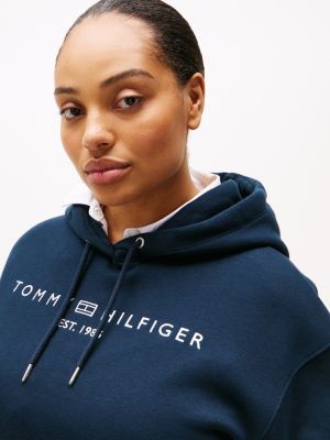 blau curve hoodie mit aufgesticktem logo für damen - tommy hilfiger