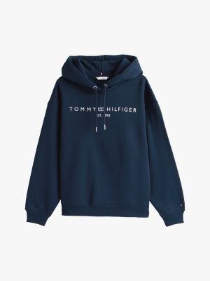 blau curve hoodie mit aufgesticktem logo für damen - tommy hilfiger