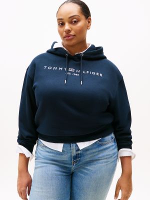 sweat à capuche curve à logo brodé blue pour femmes tommy hilfiger