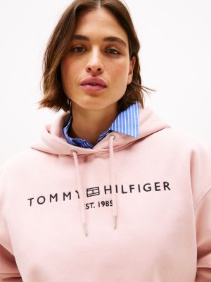 pink curve logo embroidery hoody for women tommy hilfiger