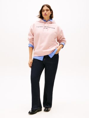 pink curve logo embroidery hoody for women tommy hilfiger