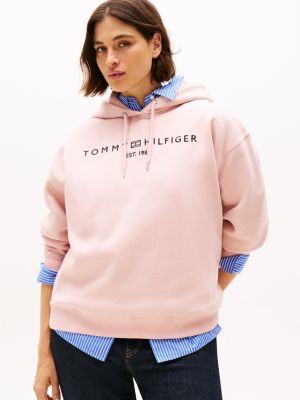 felpa curve con cappuccio e logo rosa da donne tommy hilfiger