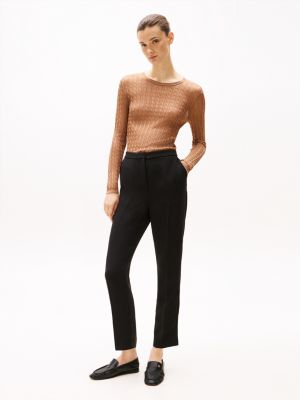 black crepe slim fit pull-on trousers for women tommy hilfiger