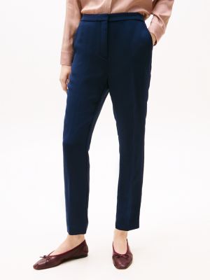 blue crepe slim fit pull-on trousers for women tommy hilfiger