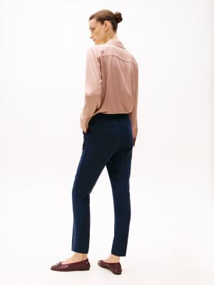 blue crepe slim fit pull-on trousers for women tommy hilfiger