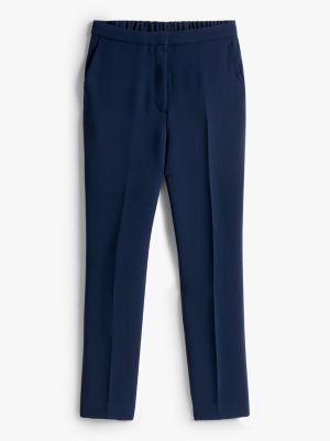 blue crepe slim fit pull-on trousers for women tommy hilfiger