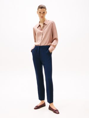 blue crepe slim fit pull-on trousers for women tommy hilfiger