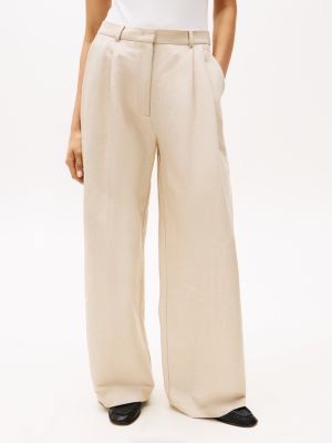pantaloni relaxed fit dritti in misto lino beige da donne tommy hilfiger