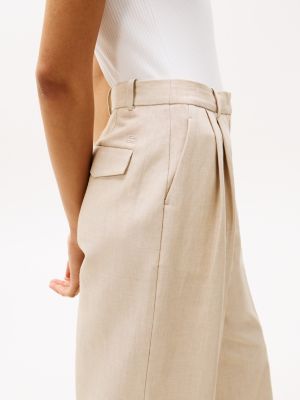 pantaloni relaxed fit dritti in misto lino beige da donne tommy hilfiger