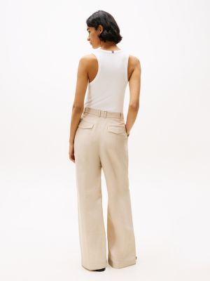 pantaloni relaxed fit dritti in misto lino beige da donne tommy hilfiger