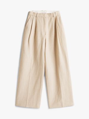 pantaloni relaxed fit dritti in misto lino beige da donne tommy hilfiger