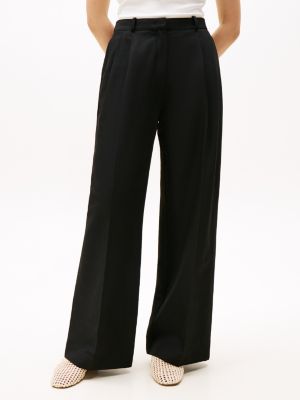 black linen blend relaxed straight leg trousers for women tommy hilfiger