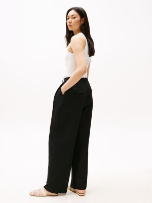 black linen blend relaxed straight leg trousers for women tommy hilfiger