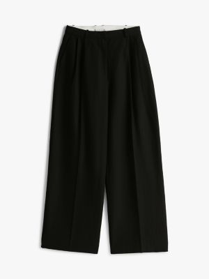 black linen blend relaxed straight leg trousers for women tommy hilfiger