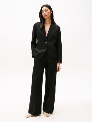 black relaxed straight broek van linnenmix voor dames - tommy hilfiger