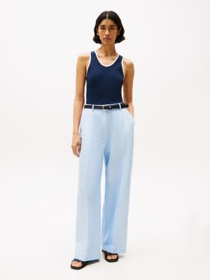 blue relaxed straight broek van linnenmix voor dames - tommy hilfiger