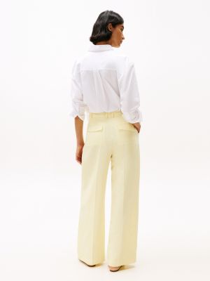 pantaloni relaxed fit dritti in misto lino giallo da donne tommy hilfiger