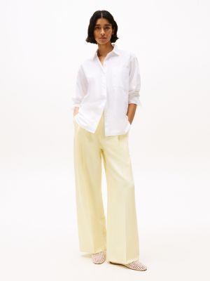 pantaloni relaxed fit dritti in misto lino yellow da donne tommy hilfiger