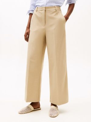 brown anti-wrinkle wide leg cropped trousers for women tommy hilfiger